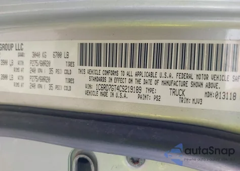 2012 Ram 1500 Slt z USA, uszkodzony, nr VIN 1C6RD7GT4CS219189